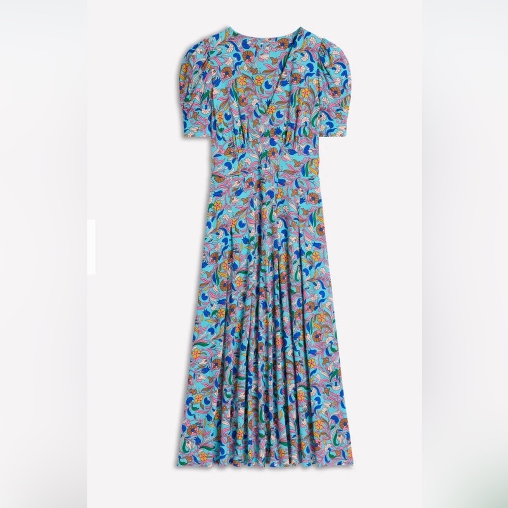 Boden Kristen Pleated Jersey Dress Blue Floral Vine Sz 12R - Picture 10 of 10